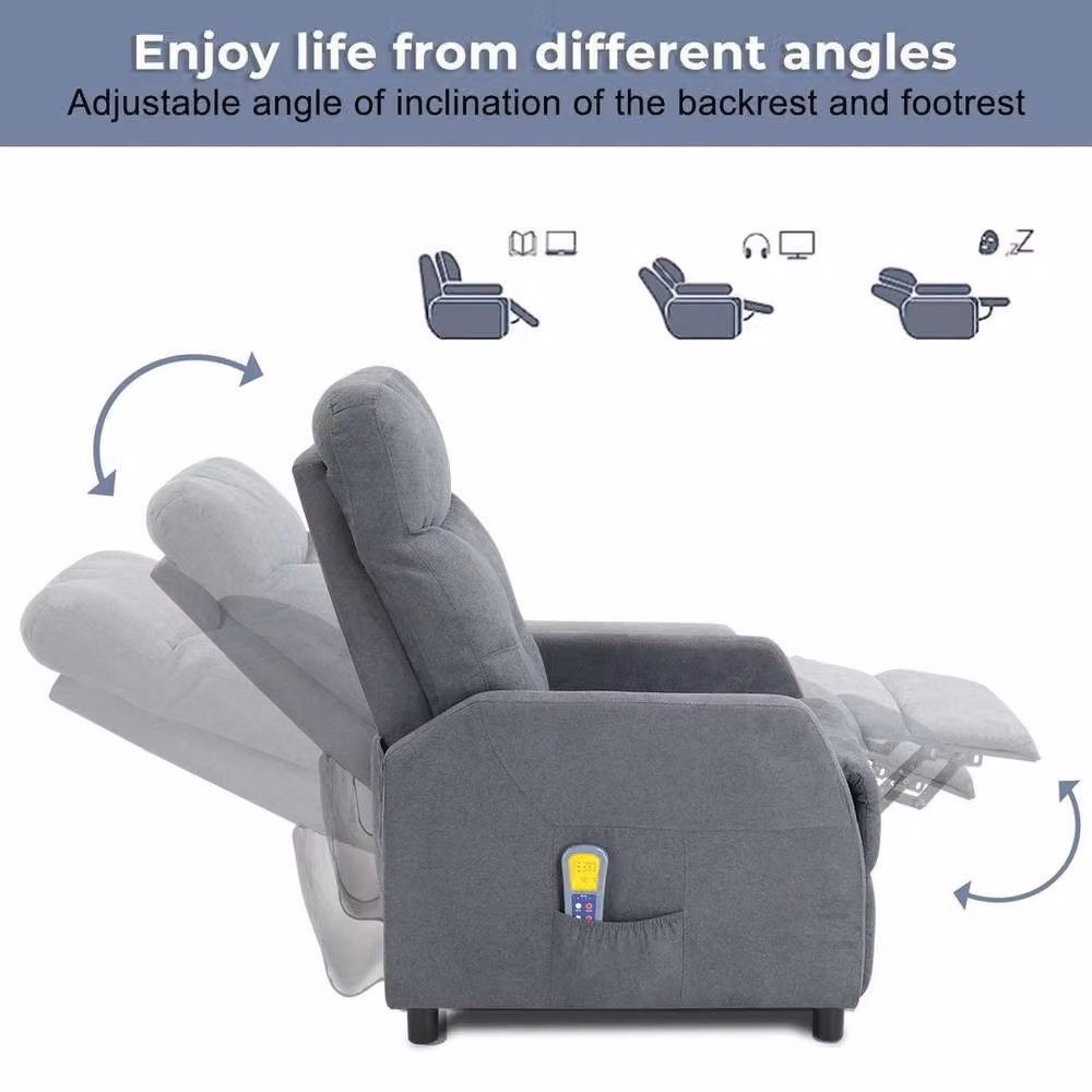 KORVIXA Grey Recliner Massage Sofa with 6-Point Massage and Heating, W/D/H: 100 x 100 x 100 cm – 5