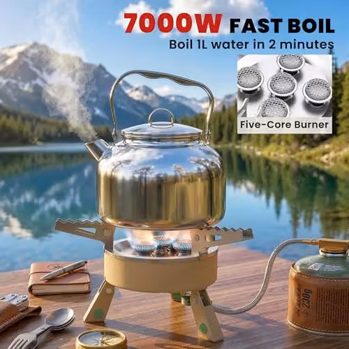 Outsunny High Power Gas Camping Stove in Khaki with Stainless Steel Components – 3