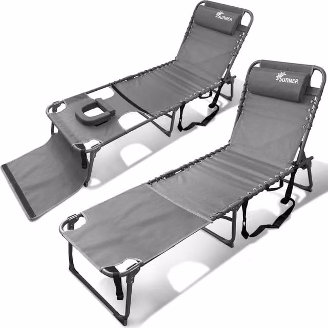 SUNMER Grey Sunbed with Canopy and Adjustable Headrest