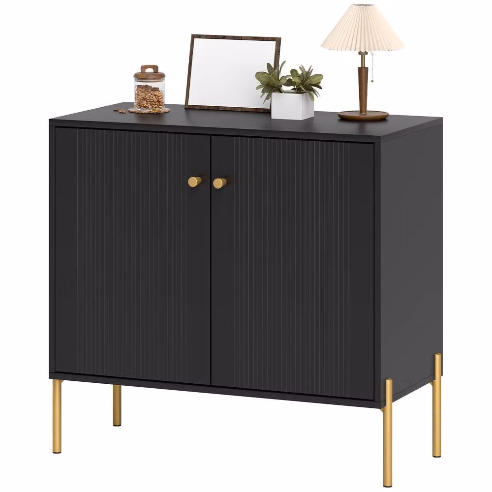 STILVORA Modern Black Sideboard Cabinet with Fluted Doors and Gold Accents – 2