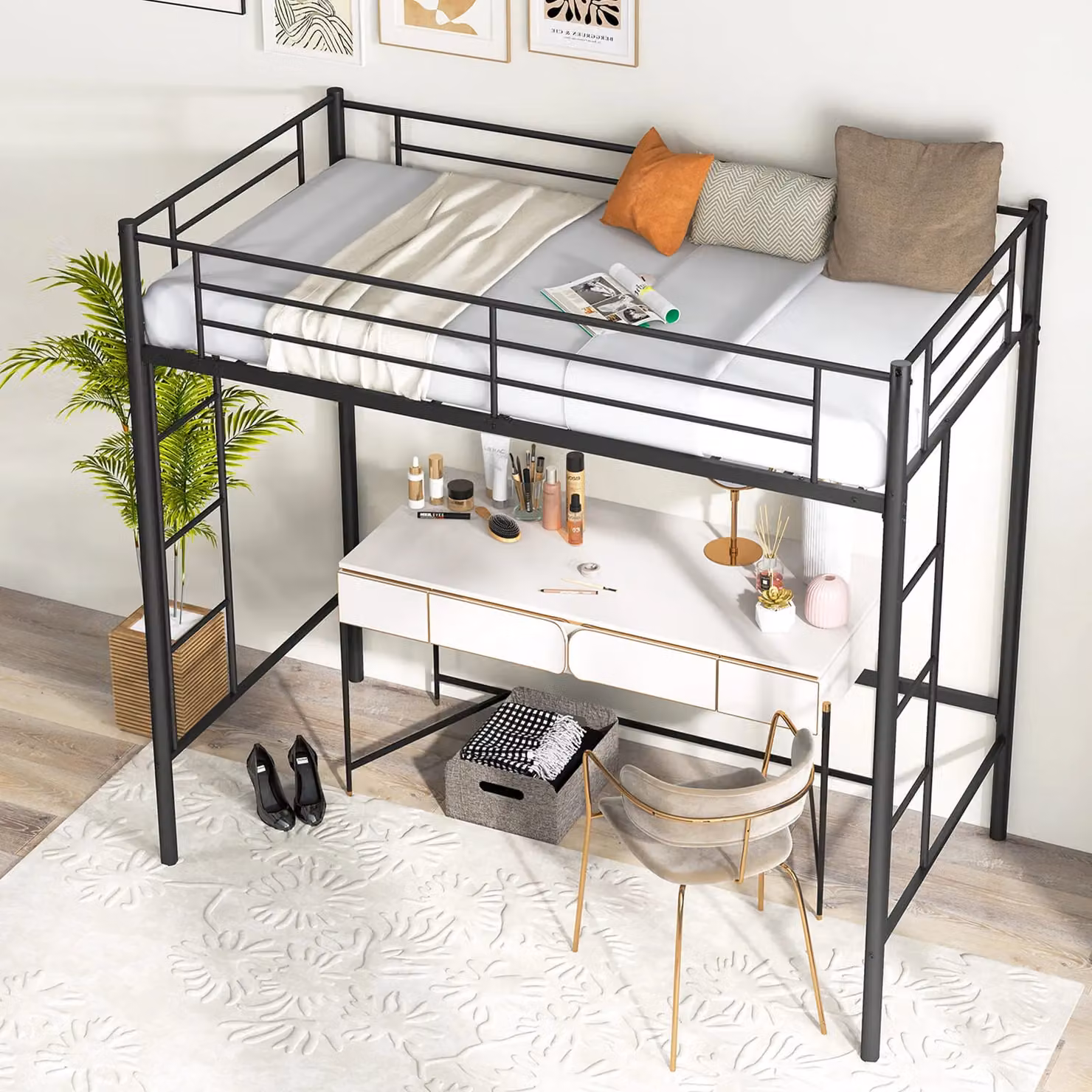 Costway Metal Loft Bed Frame in Black for Children's Bedrooms, 90 x 190 cm – 2
