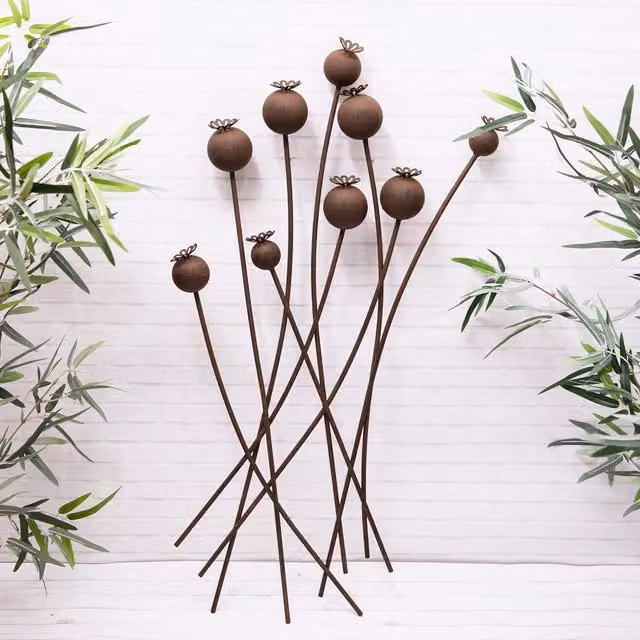 Annibells Large Rustic Poppy Head Metal Outdoor Wall Plaque in Brown