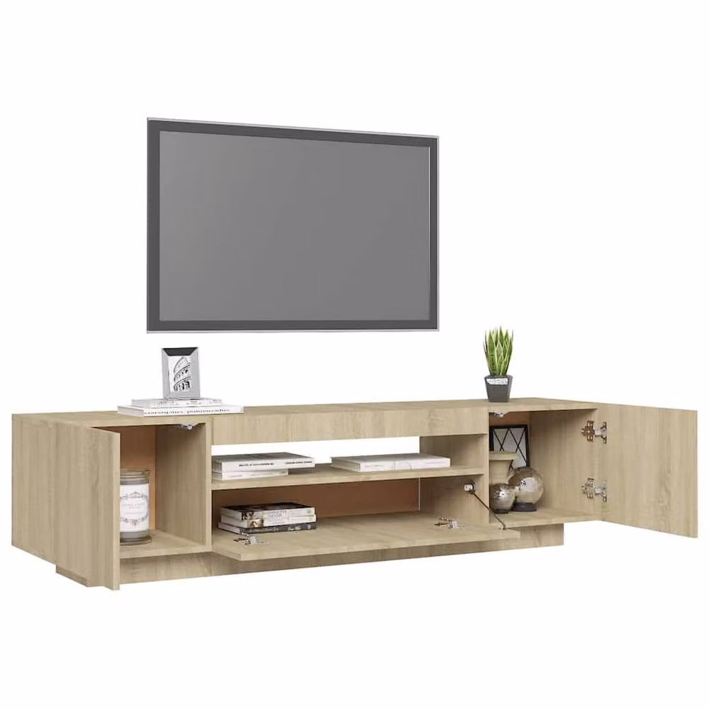 Berkfield Home Modern TV Cabinet with LED Lights in Sonoma Oak Light Brown, W: 160 cm, D: 35 cm, H: 40 cm – 2