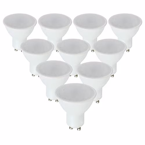 MiniSun Pack of 10 5W GU10 LED Bulbs with Frosted Lens, 6500K Daylight White