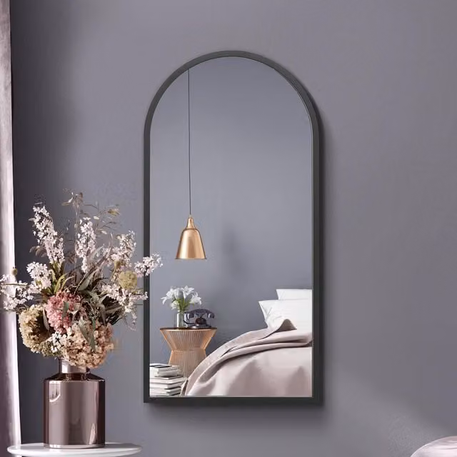 MirrorOutlet The Arcus Metal Framed Arched Wall Mirror in Black, 80 cm