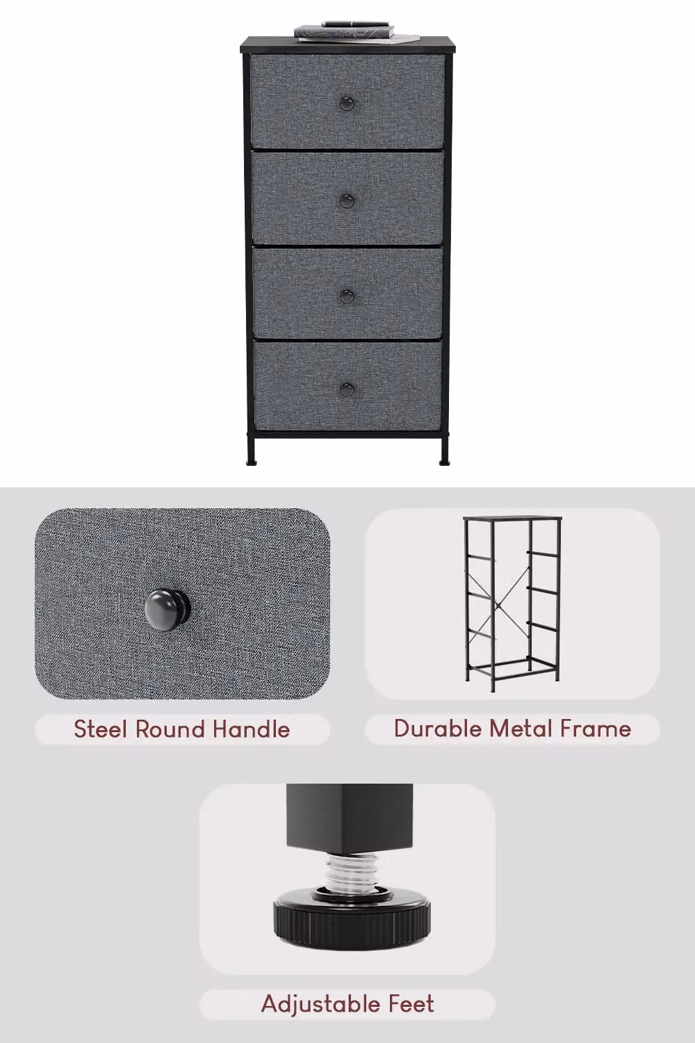 Vida Designs Chorley 4 Drawer Fabric Chest of Drawers in Grey – 3