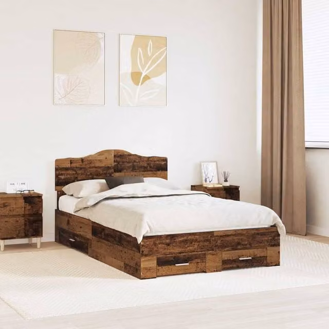 Berkfield Home Bed Frame with Headboard in Old Wood Brown, W/D/H: 120 x 190 cm – 1