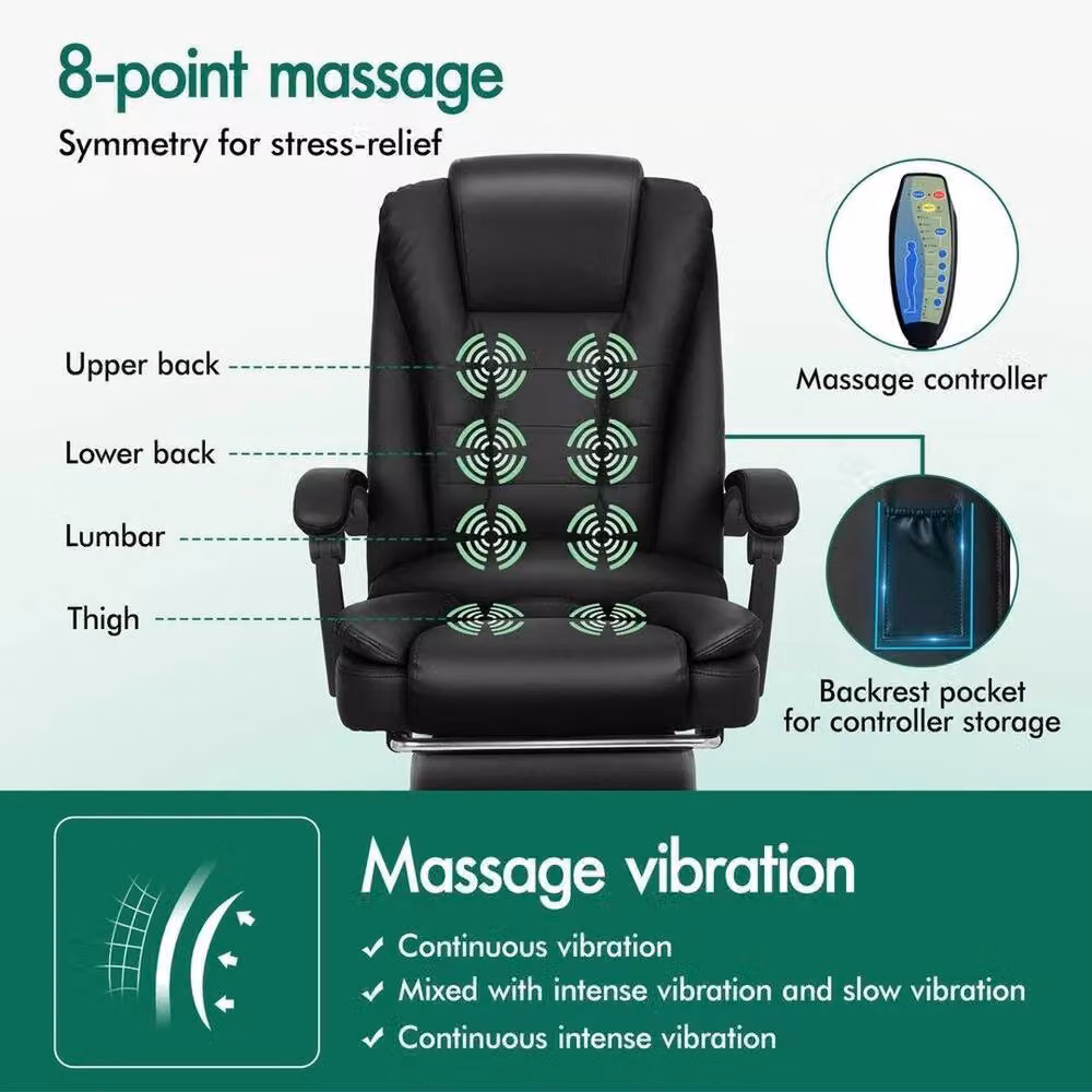 FORGEVIO Black Synthetic Leather Executive Office Chair with Massage and Heat Functions – 5