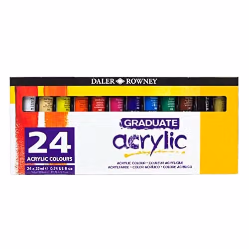 Daler-Rowney Graduate Acrylic Paint Set, 24 Assorted Colours, 22ml per tube, Multicolour – 1