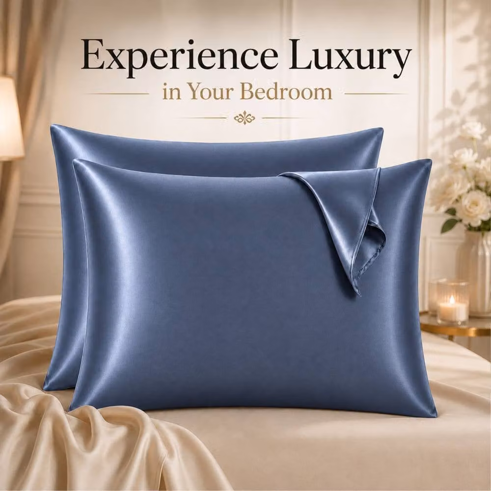 Pamposh Set of 6 Luxury Mako Satin Silk Pillowcases in Pale Blue – 7