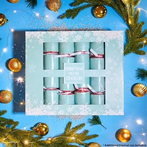 KreativeKraft Luxury Christmas Crackers, Set of 6 Plush Animal Hanging Tree Ornaments in Green and Multicolour – 5