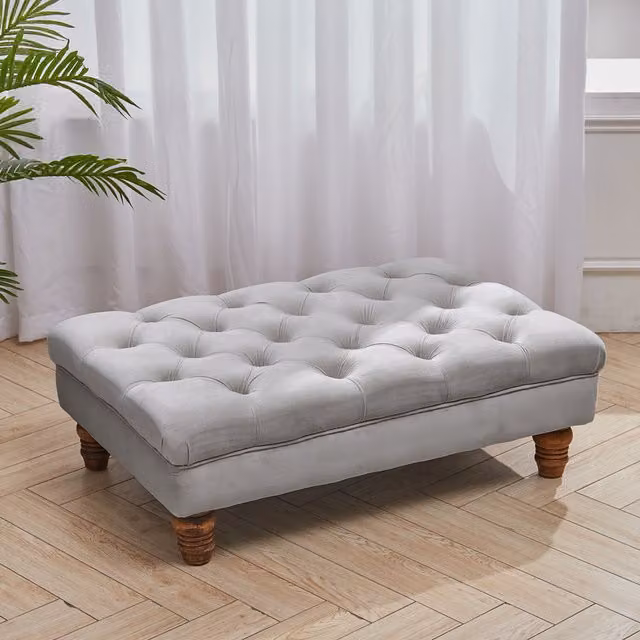 Livingandhome Grey Velvet Rectangular Footstool with Upholstered Wood Frame