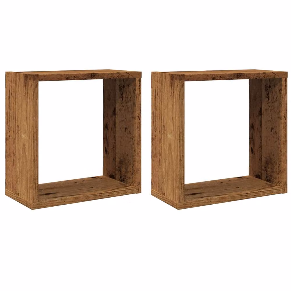 Berkfield Home Wall Mounted Cube Shelves, 2 Pack, Old Wood Brown, W/D/H: 30 x 15 x 30 cm – 3