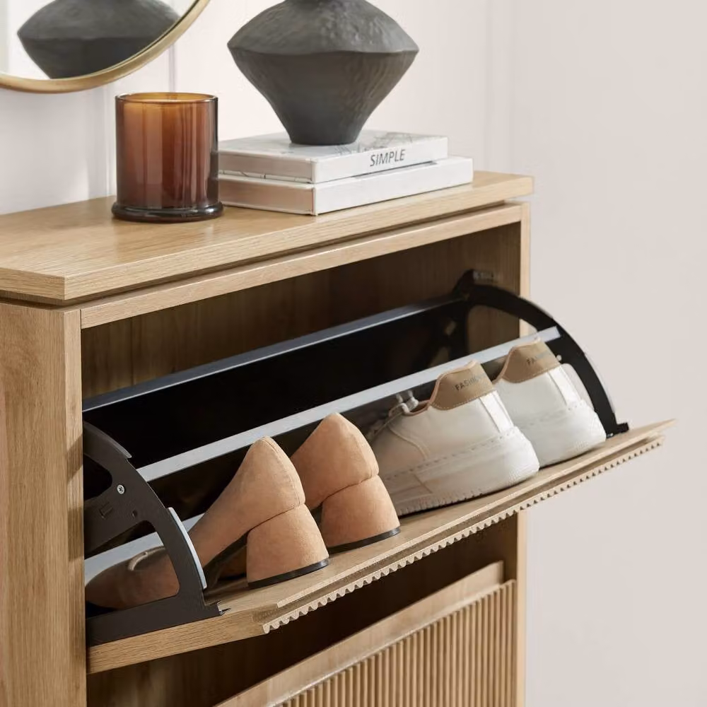 FurnitureboxUK Penrose 3 Door Oak Effect Wood Shoe Storage Cabinet in Brown – 2