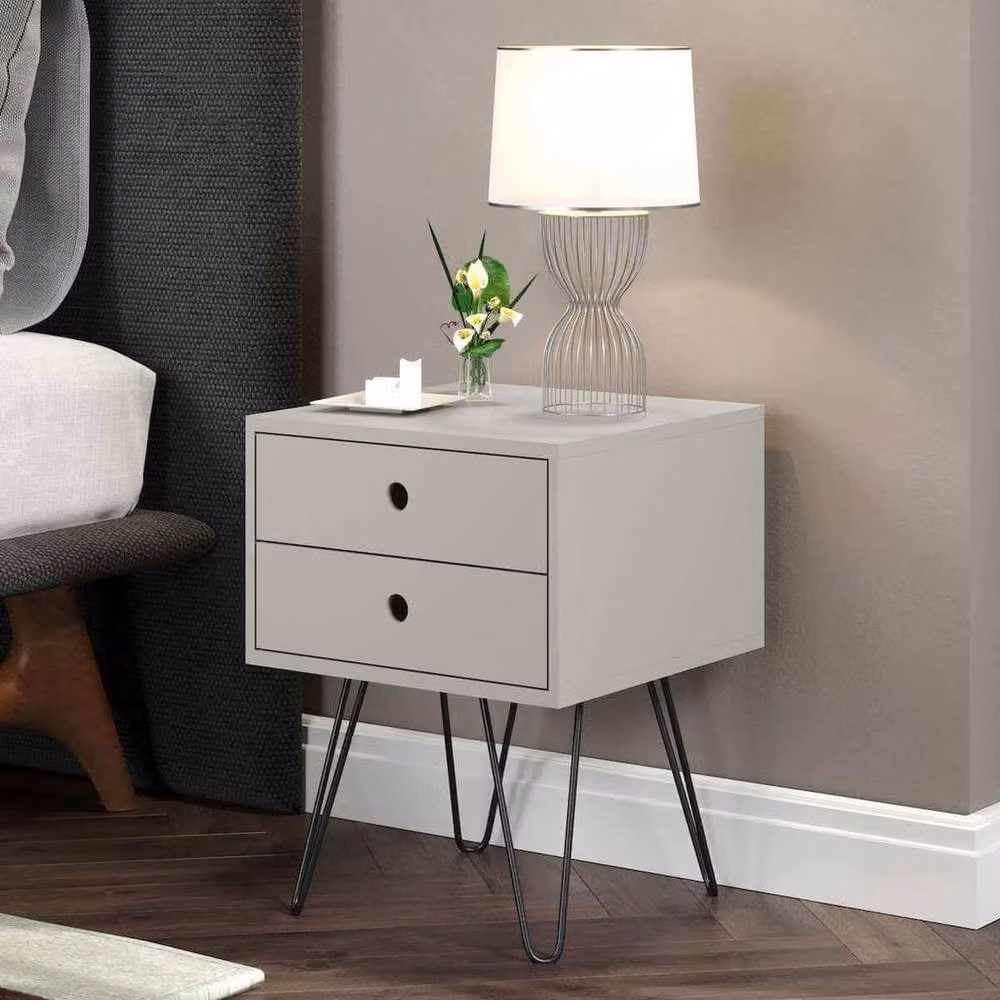 FORGEVIO Modern Bedside Cabinet with 2 Storage Drawers in Grey – 2