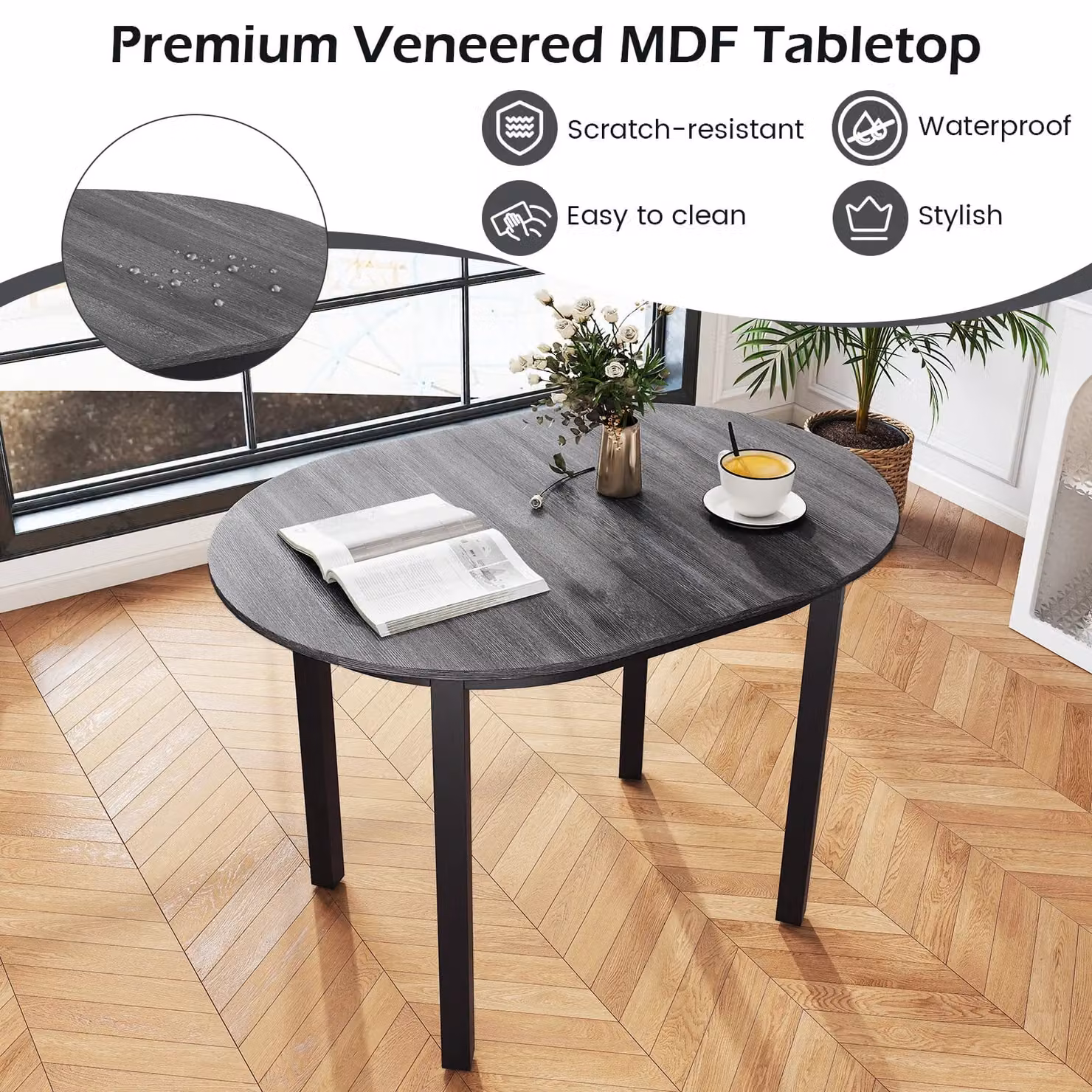 Gymax Modern Oval Wooden Dining Table in Black, W/D/H: 110 x 77 x 78 cm – 5