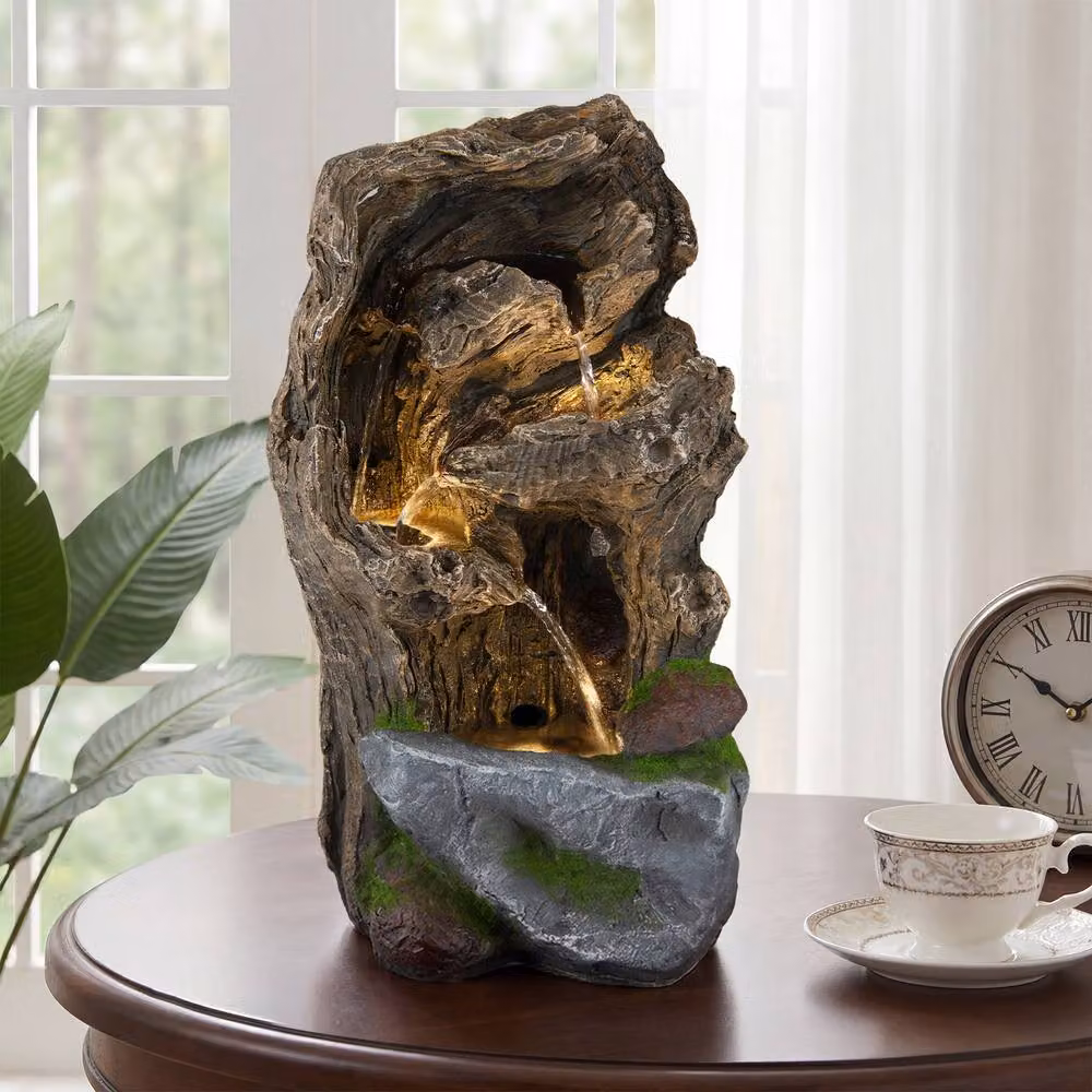 Gymax Tabletop Cascading Rock Waterfall LED Outdoor Water Fountain in Brown, W/D/H: 26.0 x 28.0 x 53.0 cm – 8