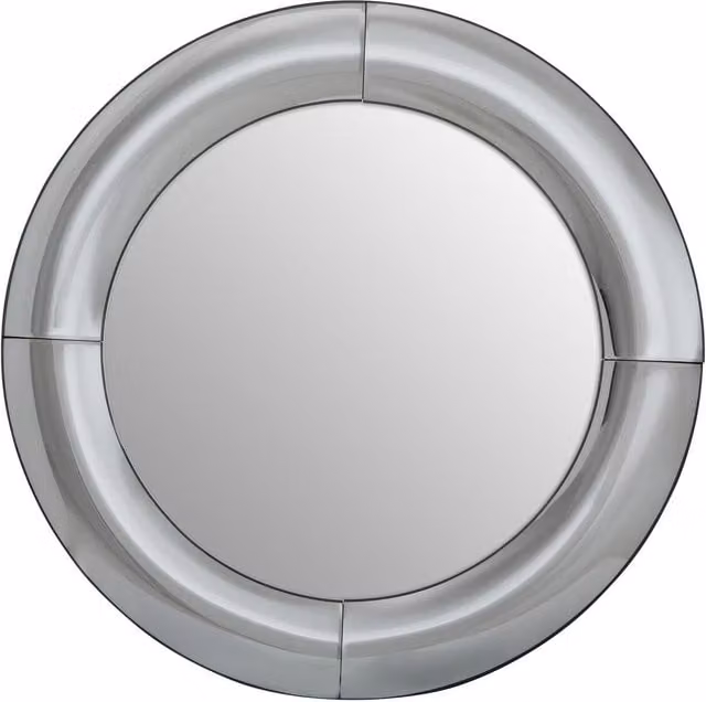 Orsina Art Deco Style Round Silver Wall Mirror, Diameter: 80 cm