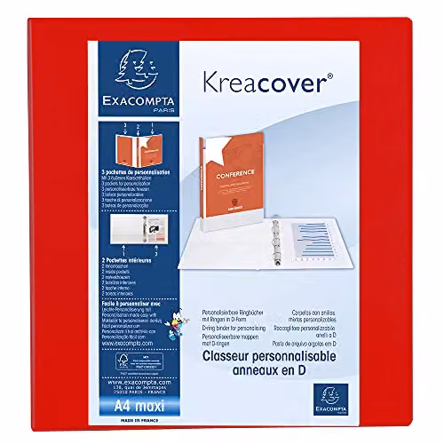 Exacompta Red A4 Rigid Ring Binder with 4 Rings and 3 Pockets