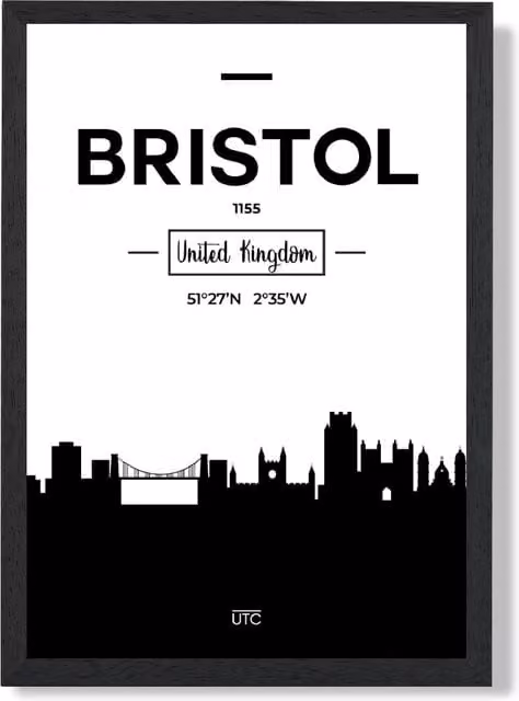 ARTZE Bristol Black and White City Skyline Framed Print in Black