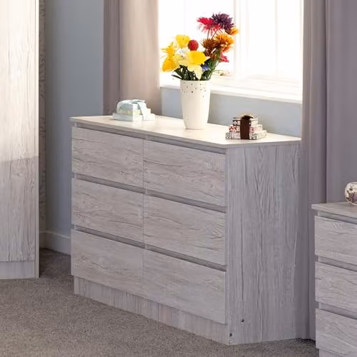 Seconique Malvern 6 Drawer Chest in White and Beige, W/D/H: 121 x 40 x 78 cm – 3