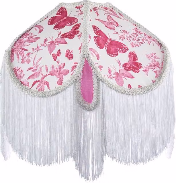 Happy Homewares Pink and White Butterfly Victorian Vintage Oval Fabric Lamp Shade