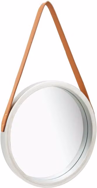 Berkfield Home Round Retro Hanging Wall Mirror with Strap, Silver, Diameter: 40 cm