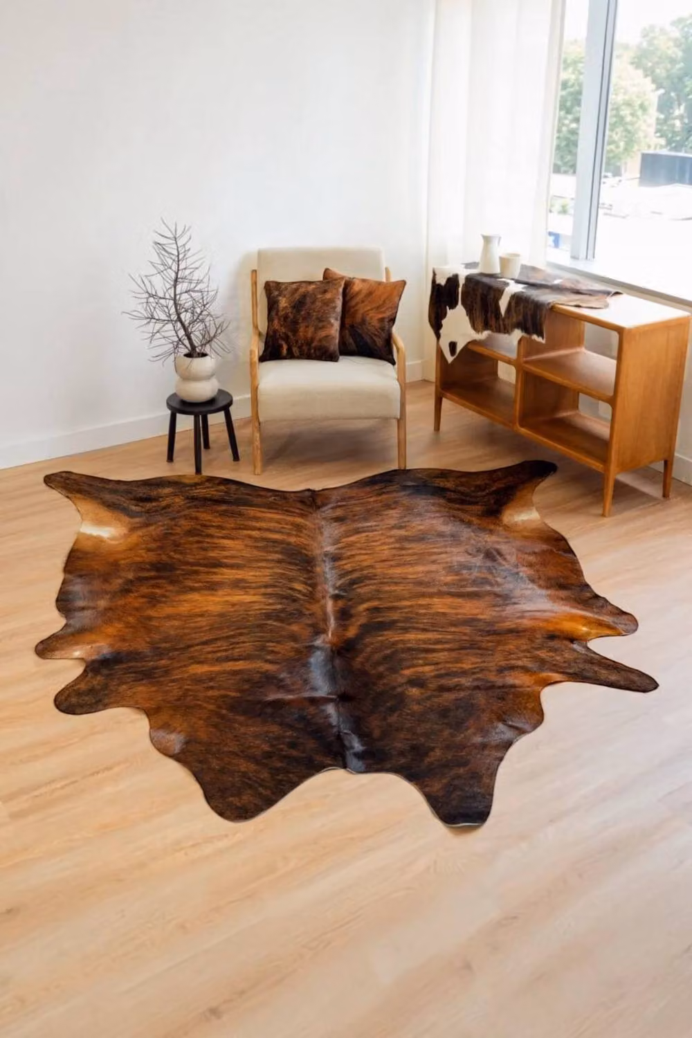 Infinity Leather Natural Cowhide Hairon Rug in Brindle Tan, Brown and Beige, W: 180 cm, D: 220 cm – 2