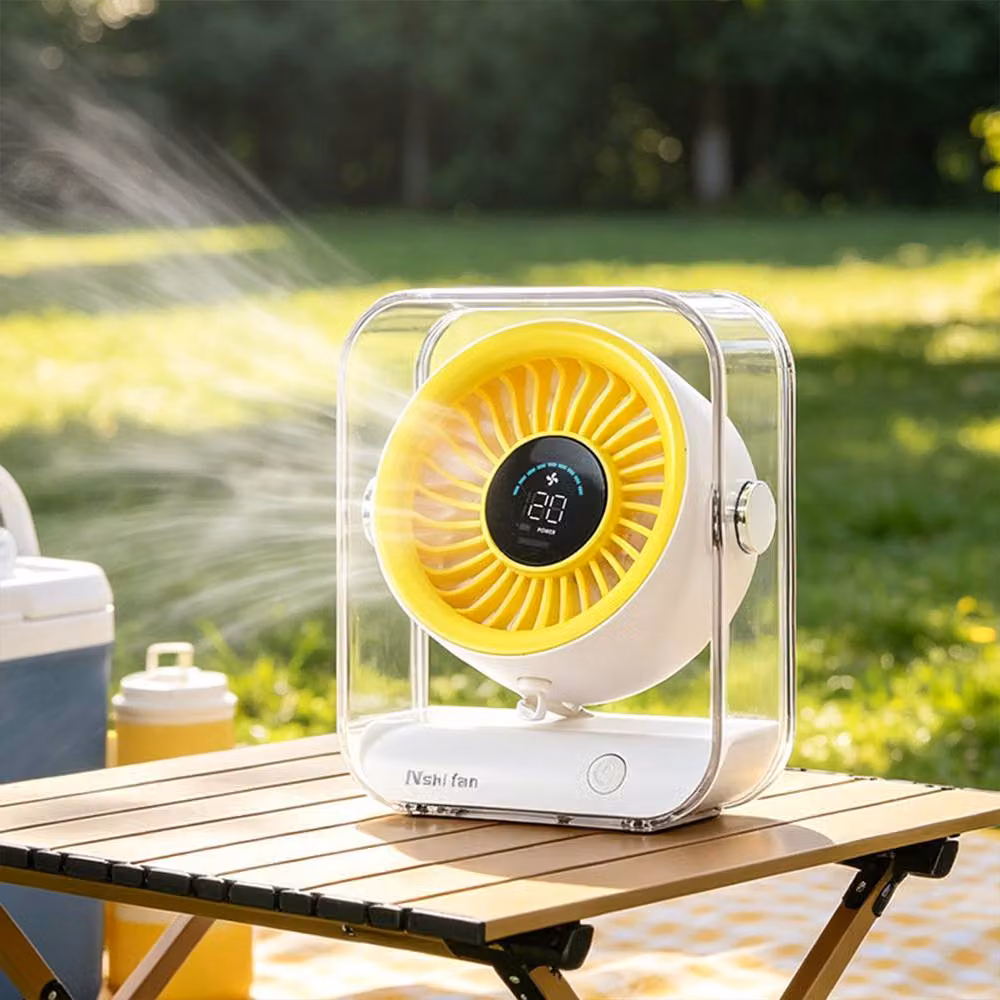 Quipulse Rechargeable Portable Desktop Cooling Fan with Digital Display in Yellow – 2