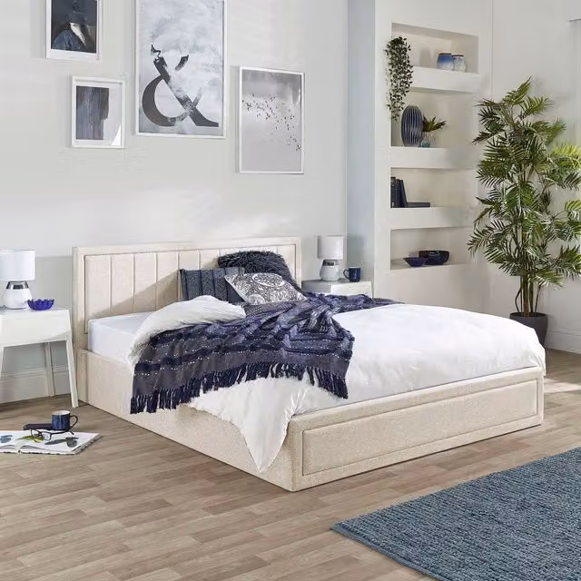 Aspire Upholstered Geometric Ottoman Bed with Lift Up Base, W/D/H: 180 x 200 cm