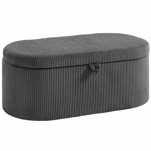 HOMCOM Corduroy Upholstered Storage Ottoman in Grey, W: 105 cm, D: 51 cm, H: 49 cm