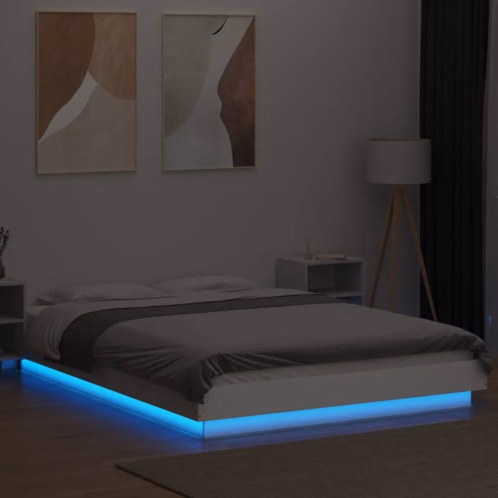 Berkfield Home Durable White Bed Frame with Under-Bed LED Lighting, W/D/H: 140 x 200 cm – 3