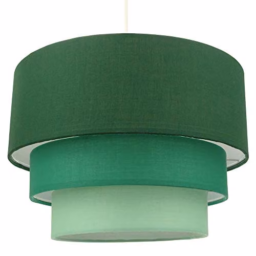Happy Homewares Contemporary Round Triple Tier Green Cotton Fabric Pendant Light Shade, Diameter: 30 cm – 1