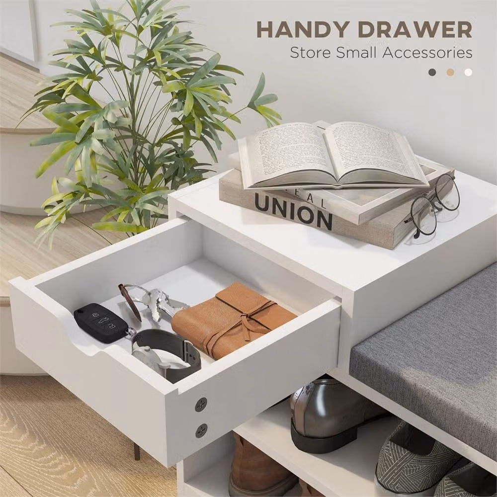 EONLION White Shoe Bench with Drawer and Shelves, Width: 50 cm – 3