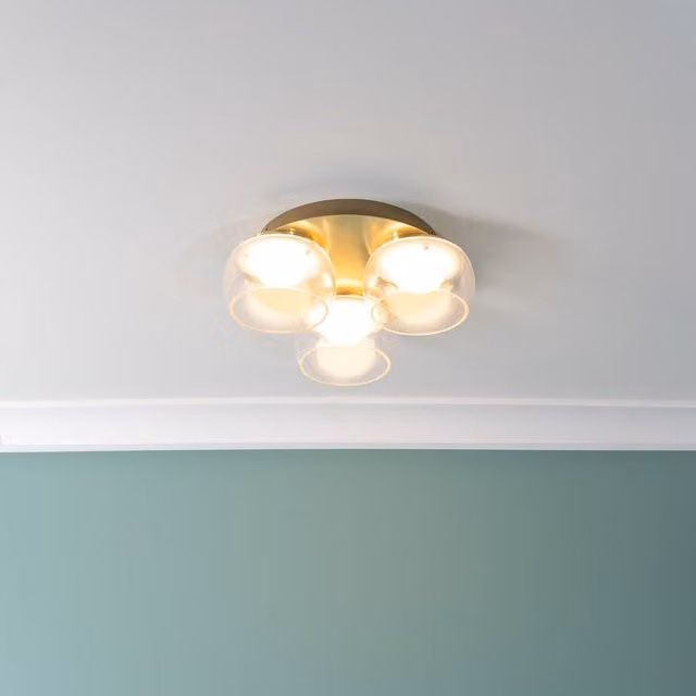 ValueLights Alissa 3 Way Integrated LED Flush Ceiling Light in Gold with Transparent Glass Shades, IP44 Rated for Bathrooms – 1