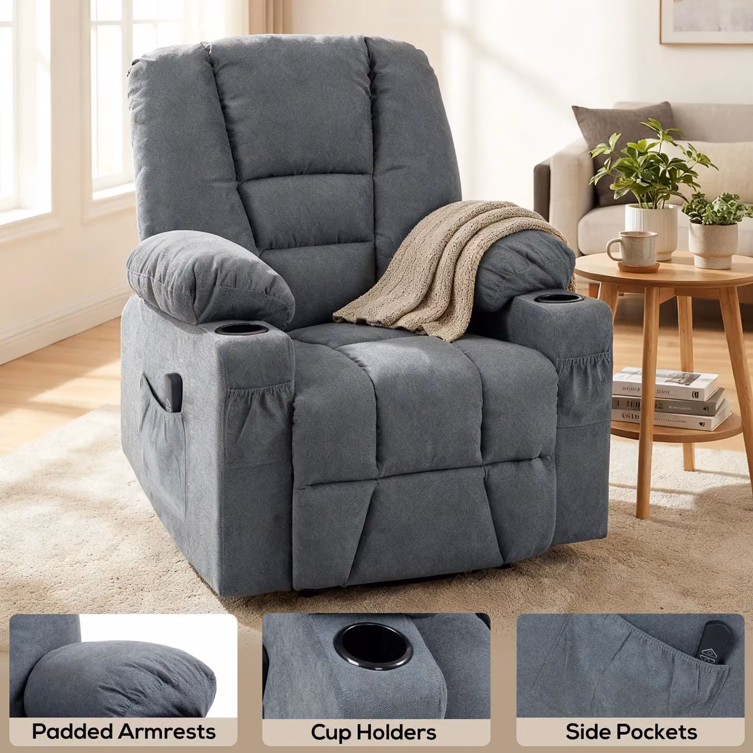 HOMCOM Grey Fabric Powered Riser and Recliner Chair with Remote Control for Seniors – 5