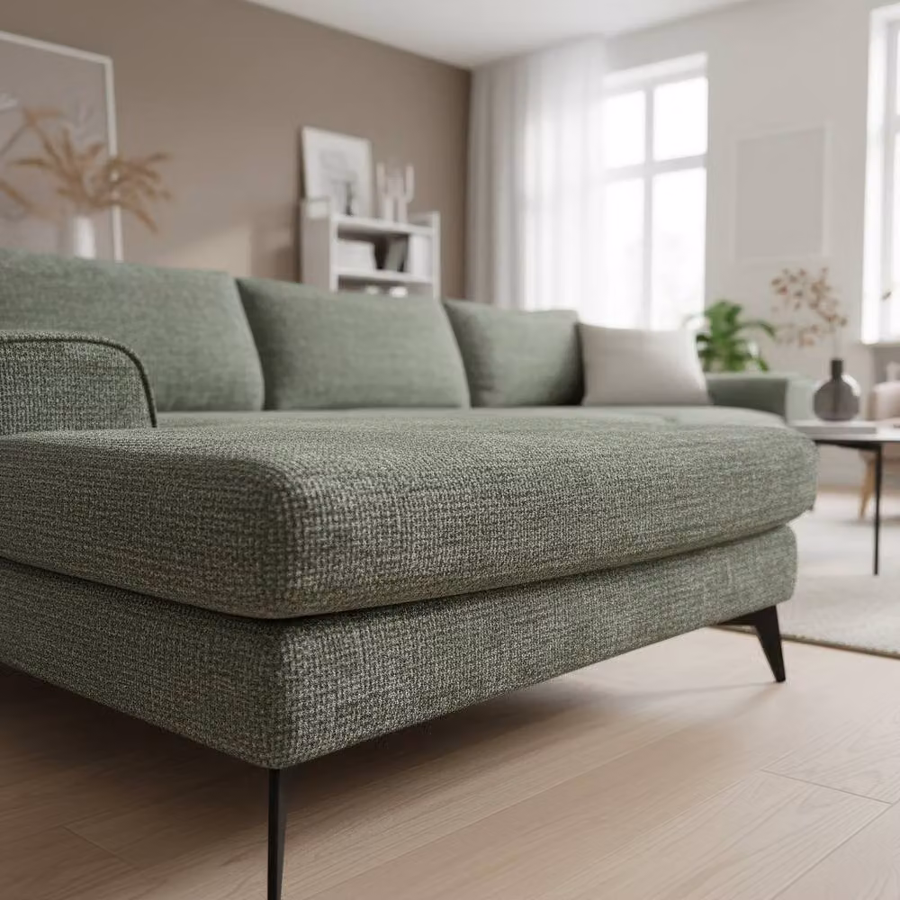 Abakus Direct Venice L-Shaped Chenille Corner Sofa in Green, Left Facing – 2