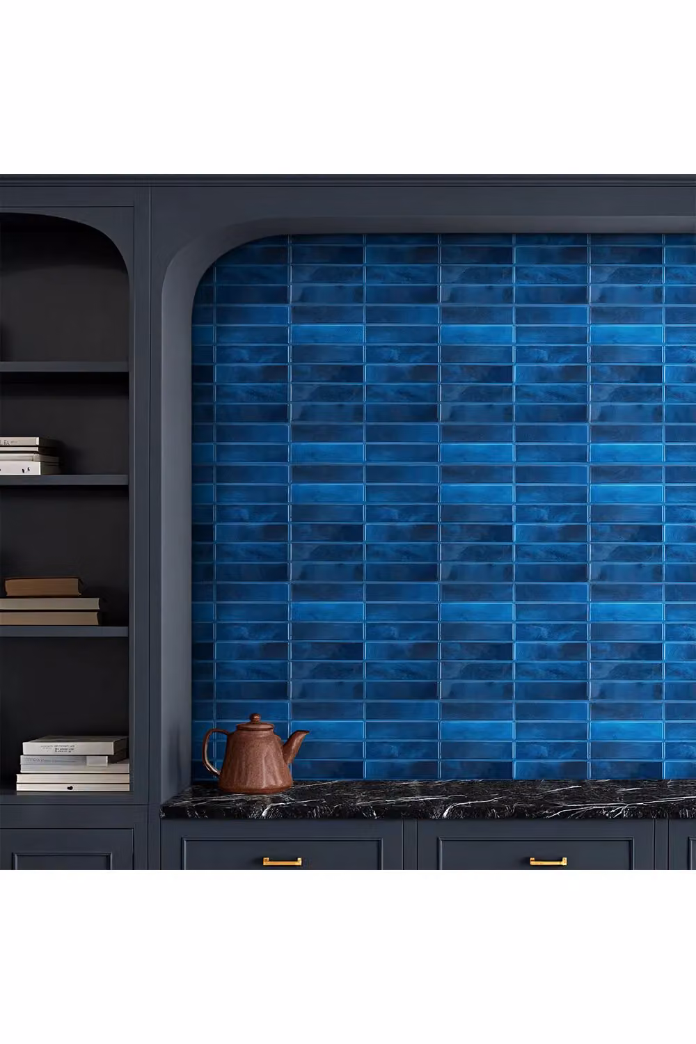 Living and Home 10-Piece Dark Blue 3D Rectangle Self-Adhesive Geometric Wall Tile Stickers – 2