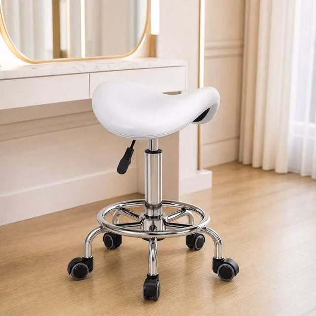 STILVORA White Saddle Stool with Adjustable Height and Castors