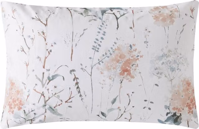 Laura Ashley Pallington Bloom Reversible Floral Cotton Mako Satin Housewife Pillowcase in Plaster Pink, Green and White