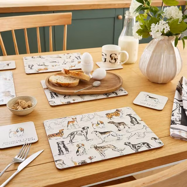 Ulster Weavers Country Dogs Printed MDF Placemats, Pack of 4, Brown and Beige