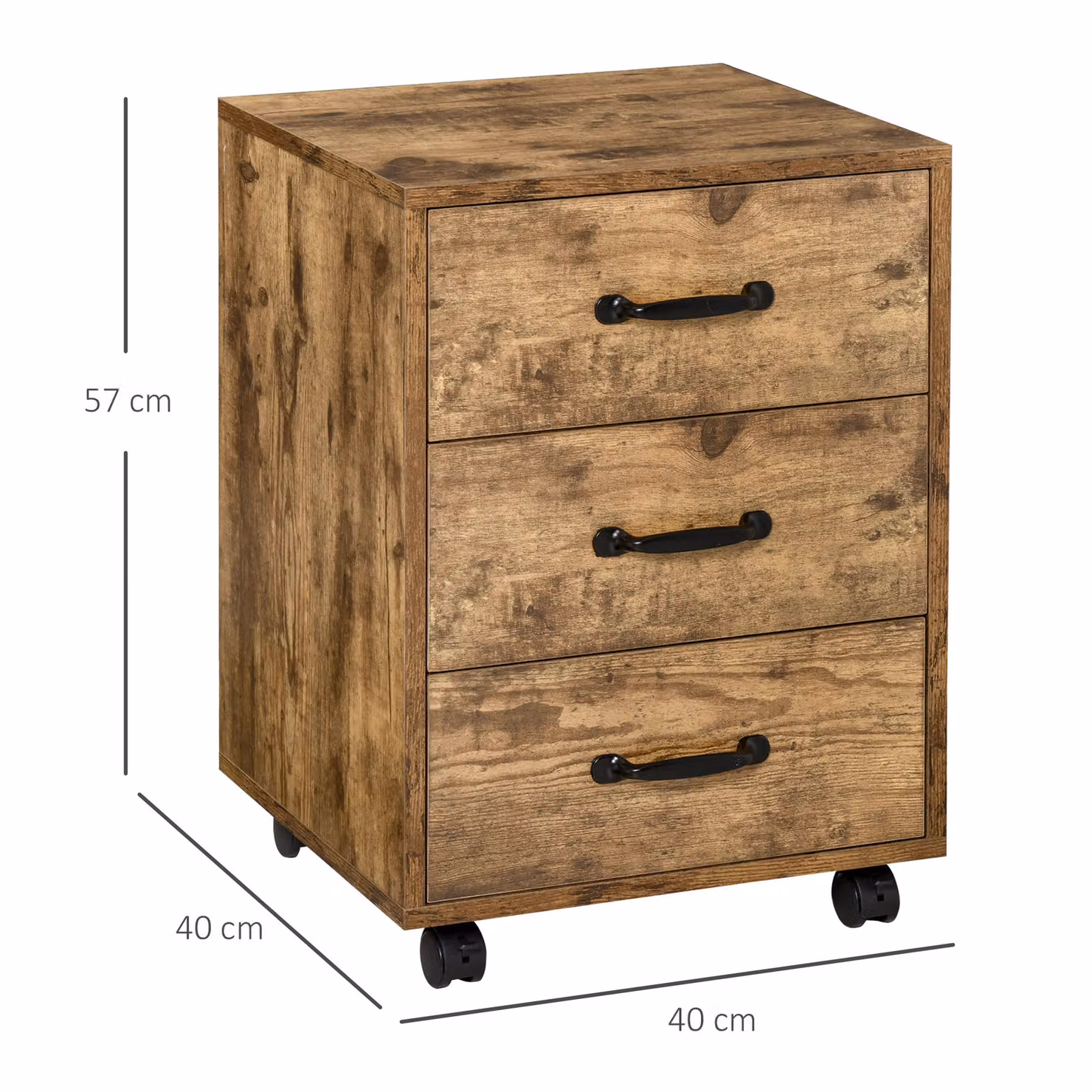 HOMCOM Rolling File Cabinet with 3 Drawers, Brown Mobile Under Desk Filing Organizer for Home Office and Bedroom – 3