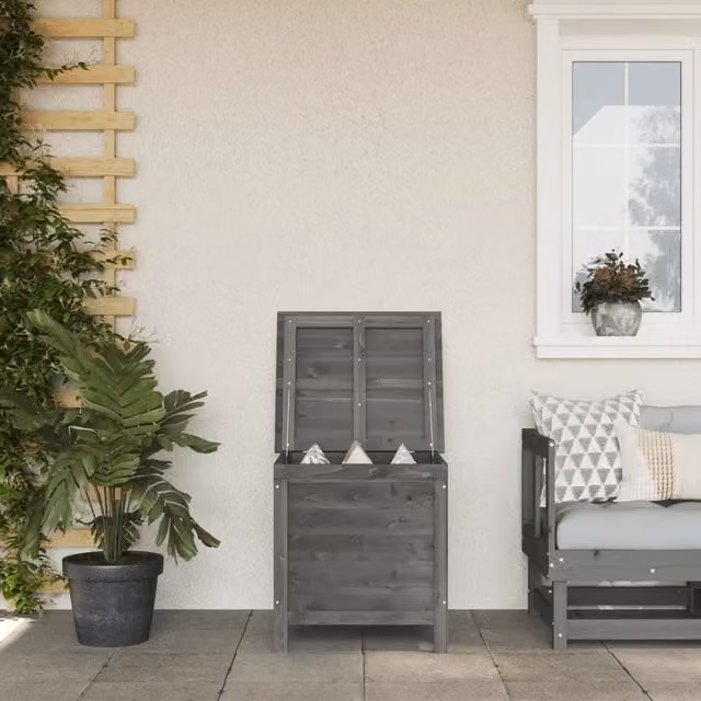 Berkfield Home Garden Storage Box in Anthracite and Black Solid Wood, W/D/H: 50 x 49 x 56.5 cm
