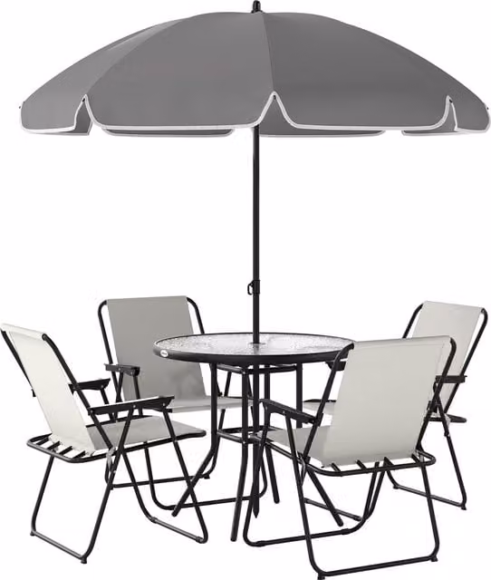 Outsunny 4 Seater Garden Dining Set with Round Glass Top Table and Folding Chairs in White
