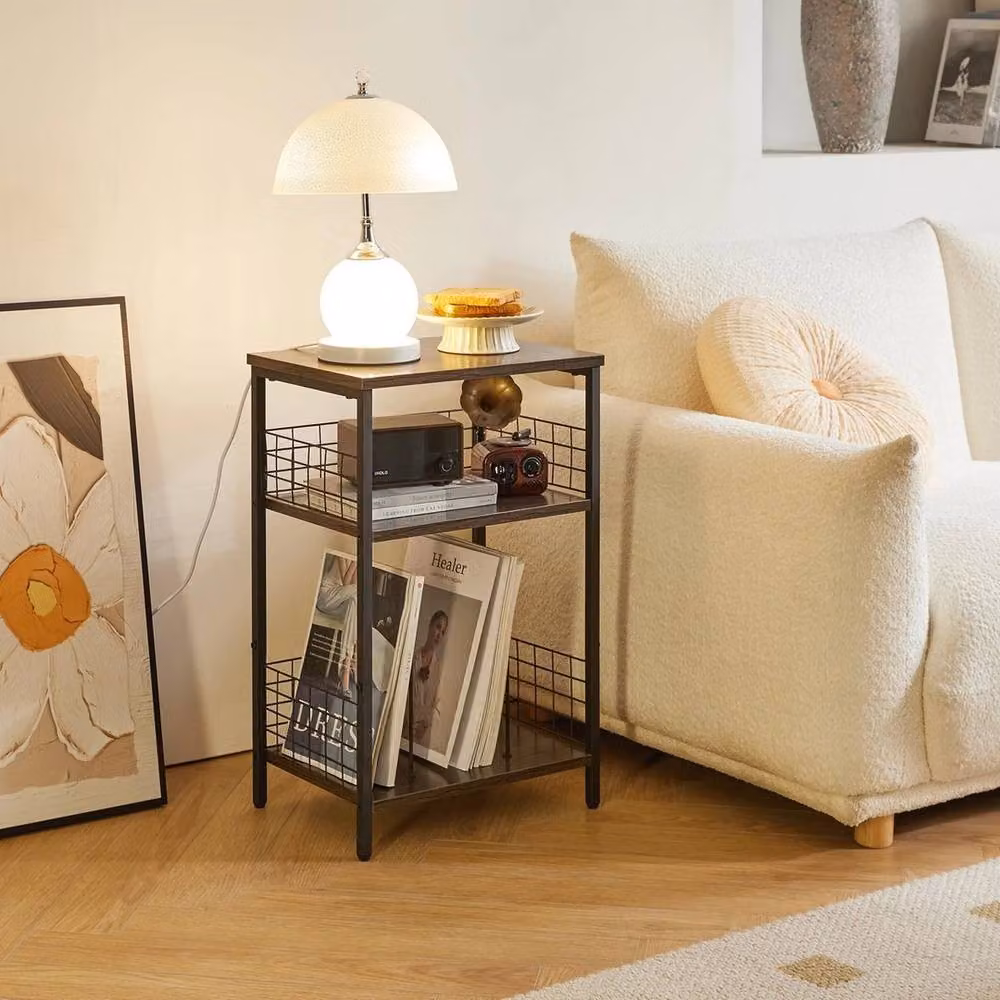 FORGEVIO 3 Tier Brown Record Player Stand and End Table, W/D/H: 40 x 29 x 62.5 cm – 3