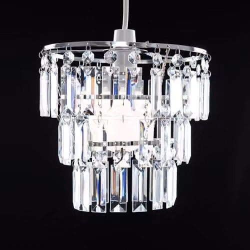ValueLights Kelsks Modern Silver Chandelier Droplet Ceiling Lamp Shades and LED Bulbs, Set of 2, Shade Width: 23 cm – 4