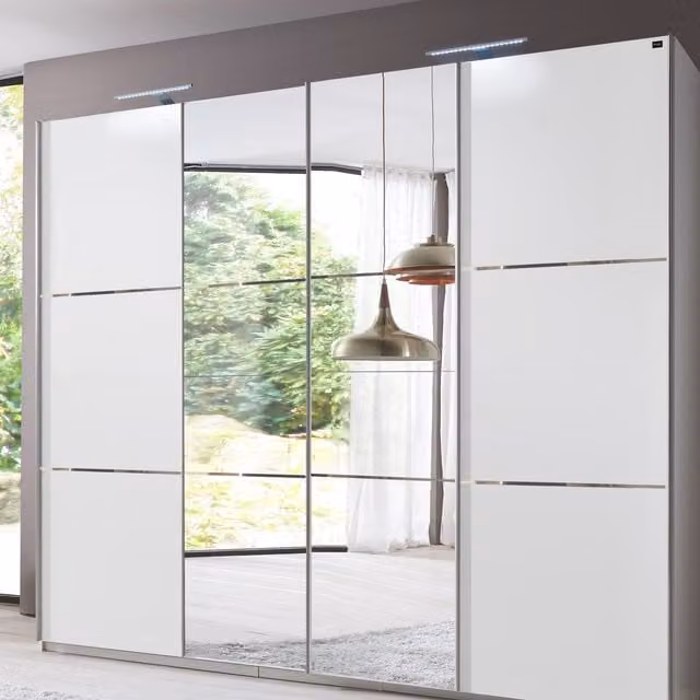 TJS Escape 4-Door Sliding Wardrobe in White, Width: 350 cm