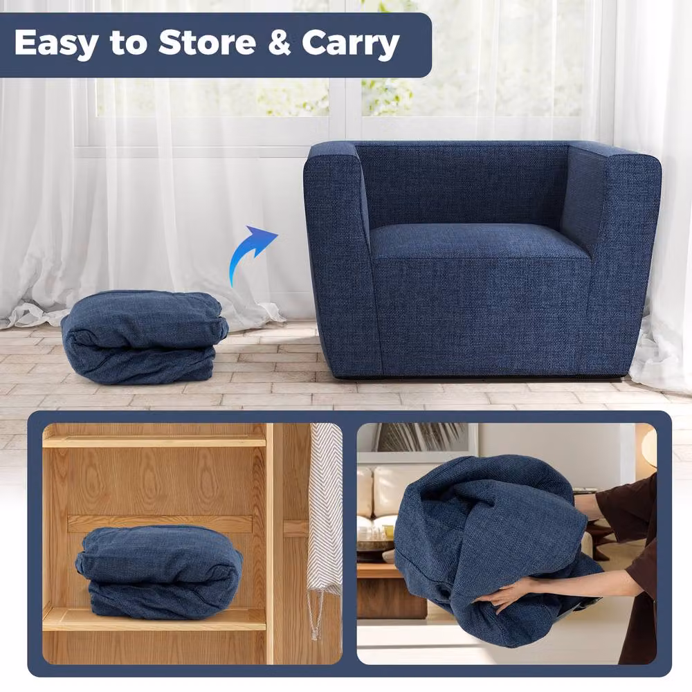 Gymax Inflatable Single Lounger Air Sofa Chair with Armrests in Blue – 4