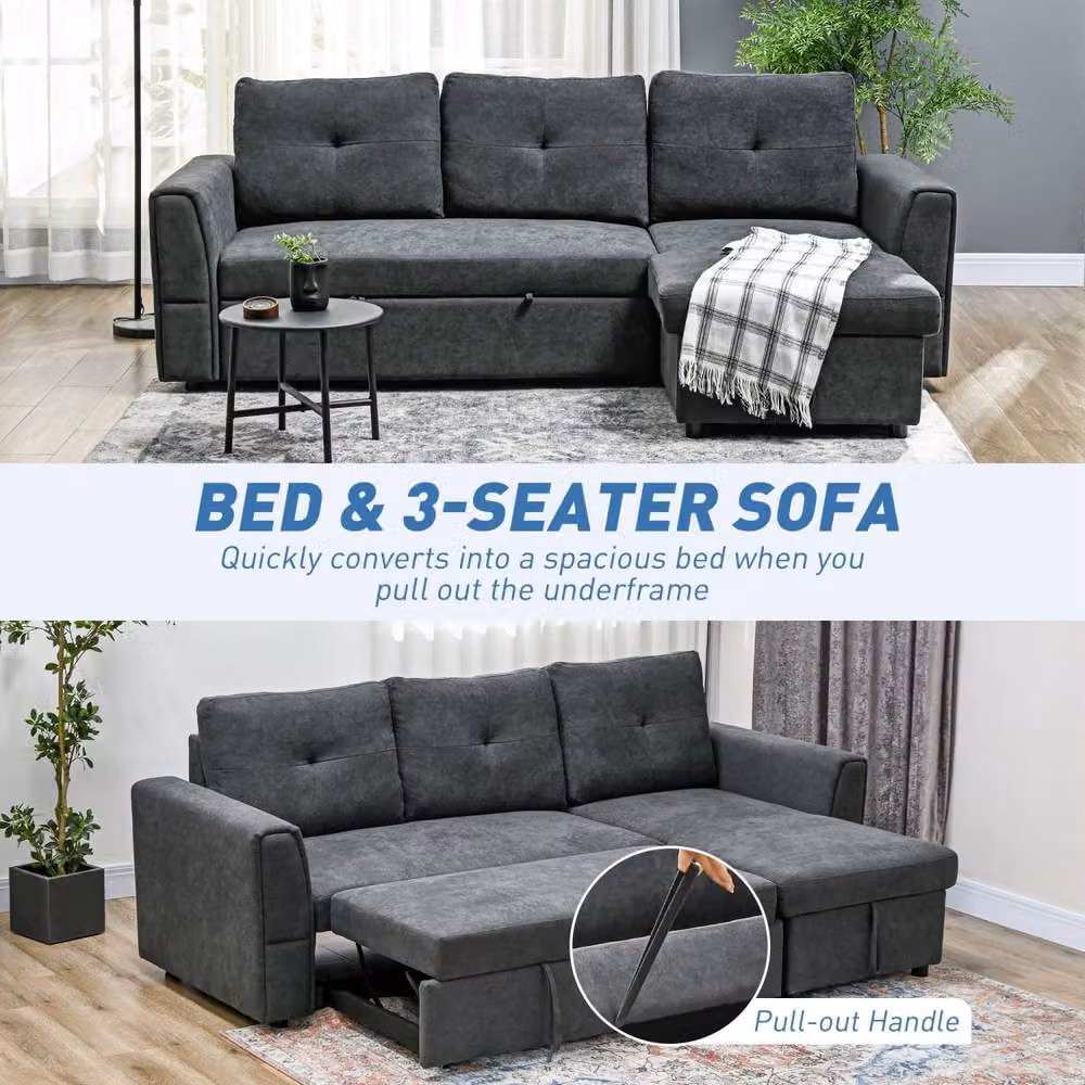 Wyld Haus Moso 3 Seater L Shaped Pull Out Sofa Bed in Dark Grey with Hidden Storage – 4