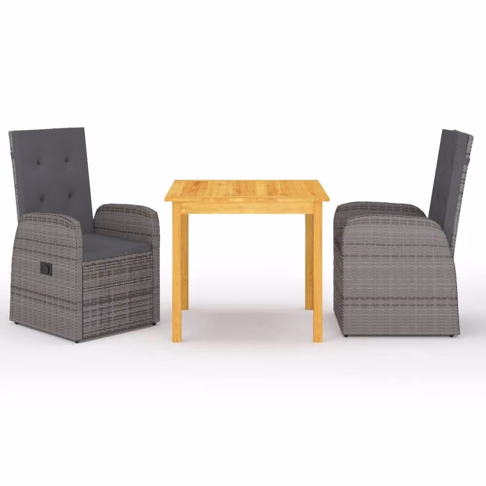 Berkfield Home Beautiful 3 Piece Grey Poly Rattan Garden Dining Set with Cushions